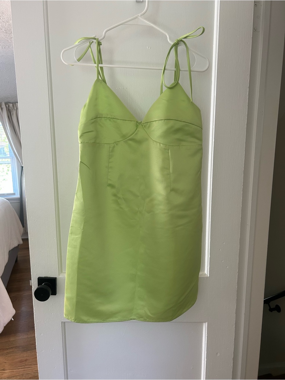 Lime Green Satin Tie-Strap Mini Dress NWT Size Medium